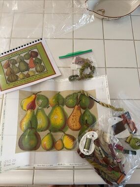 KIT Hand Painted Needlepoint Canvas “pears ”. 🐈‍⬛